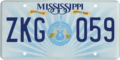 MS license plate ZKG059