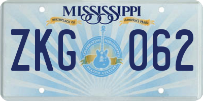 MS license plate ZKG062