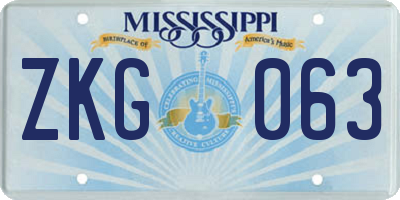 MS license plate ZKG063