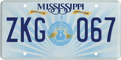 MS license plate ZKG067