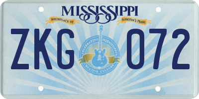 MS license plate ZKG072