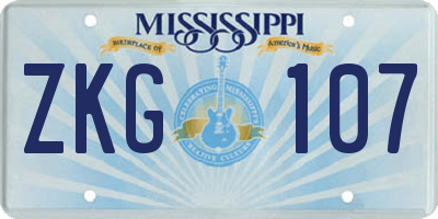 MS license plate ZKG107