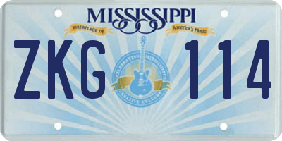 MS license plate ZKG114