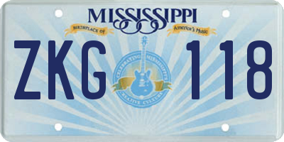 MS license plate ZKG118