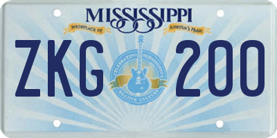 MS license plate ZKG200