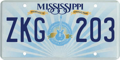 MS license plate ZKG203