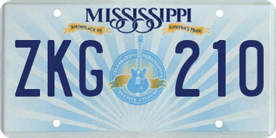 MS license plate ZKG210