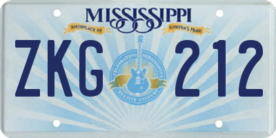 MS license plate ZKG212