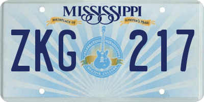 MS license plate ZKG217