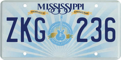 MS license plate ZKG236