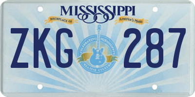 MS license plate ZKG287