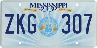 MS license plate ZKG307