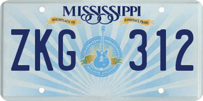 MS license plate ZKG312