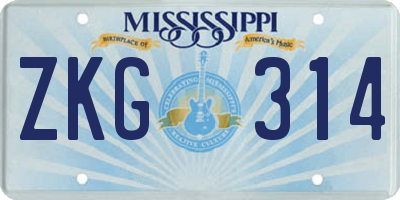 MS license plate ZKG314