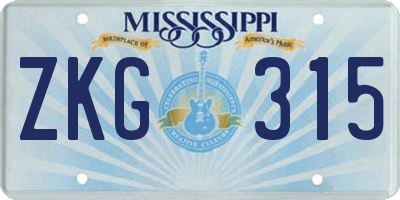 MS license plate ZKG315