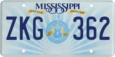 MS license plate ZKG362
