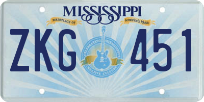 MS license plate ZKG451