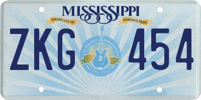 MS license plate ZKG454