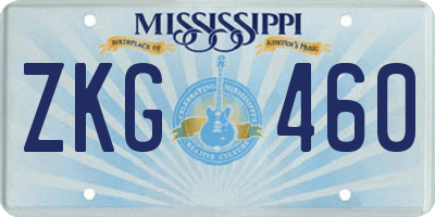 MS license plate ZKG460