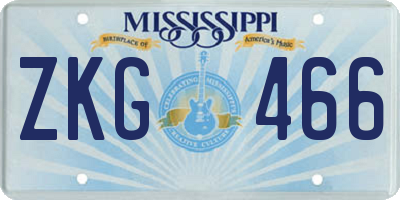 MS license plate ZKG466