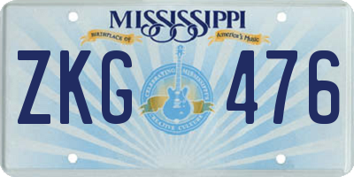 MS license plate ZKG476