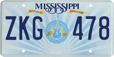 MS license plate ZKG478