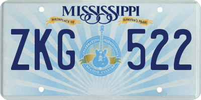 MS license plate ZKG522
