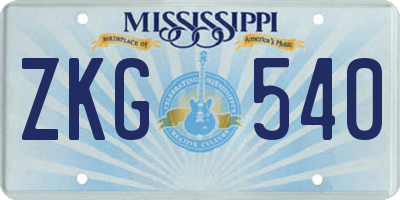 MS license plate ZKG540