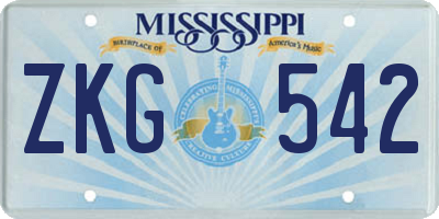 MS license plate ZKG542