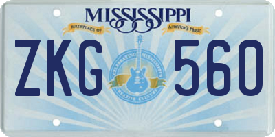 MS license plate ZKG560