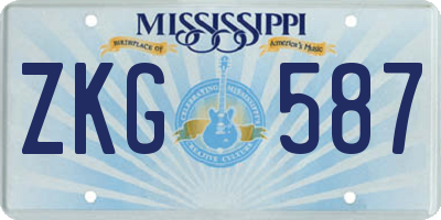 MS license plate ZKG587