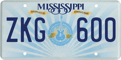 MS license plate ZKG600