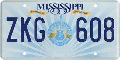 MS license plate ZKG608