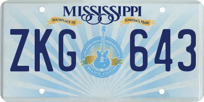 MS license plate ZKG643