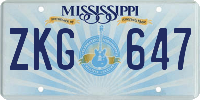 MS license plate ZKG647