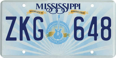 MS license plate ZKG648