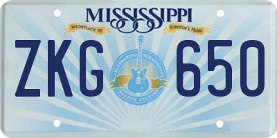 MS license plate ZKG650