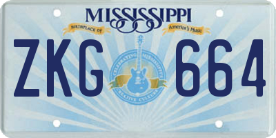 MS license plate ZKG664