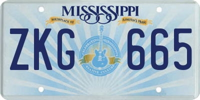 MS license plate ZKG665