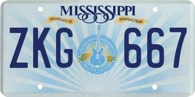 MS license plate ZKG667