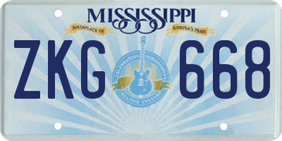 MS license plate ZKG668