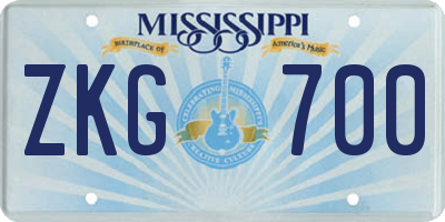 MS license plate ZKG700