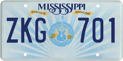 MS license plate ZKG701