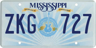 MS license plate ZKG727