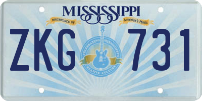 MS license plate ZKG731