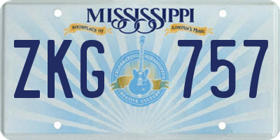 MS license plate ZKG757