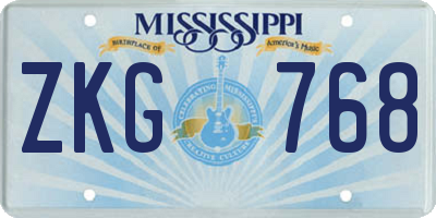 MS license plate ZKG768