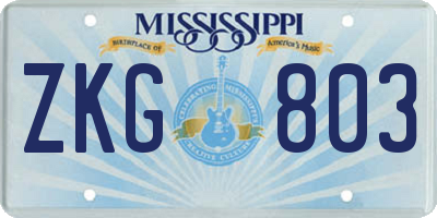 MS license plate ZKG803
