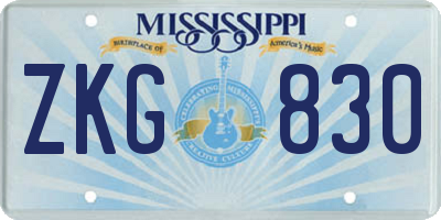 MS license plate ZKG830