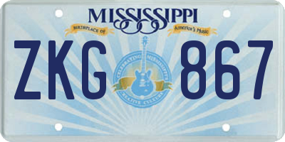 MS license plate ZKG867
